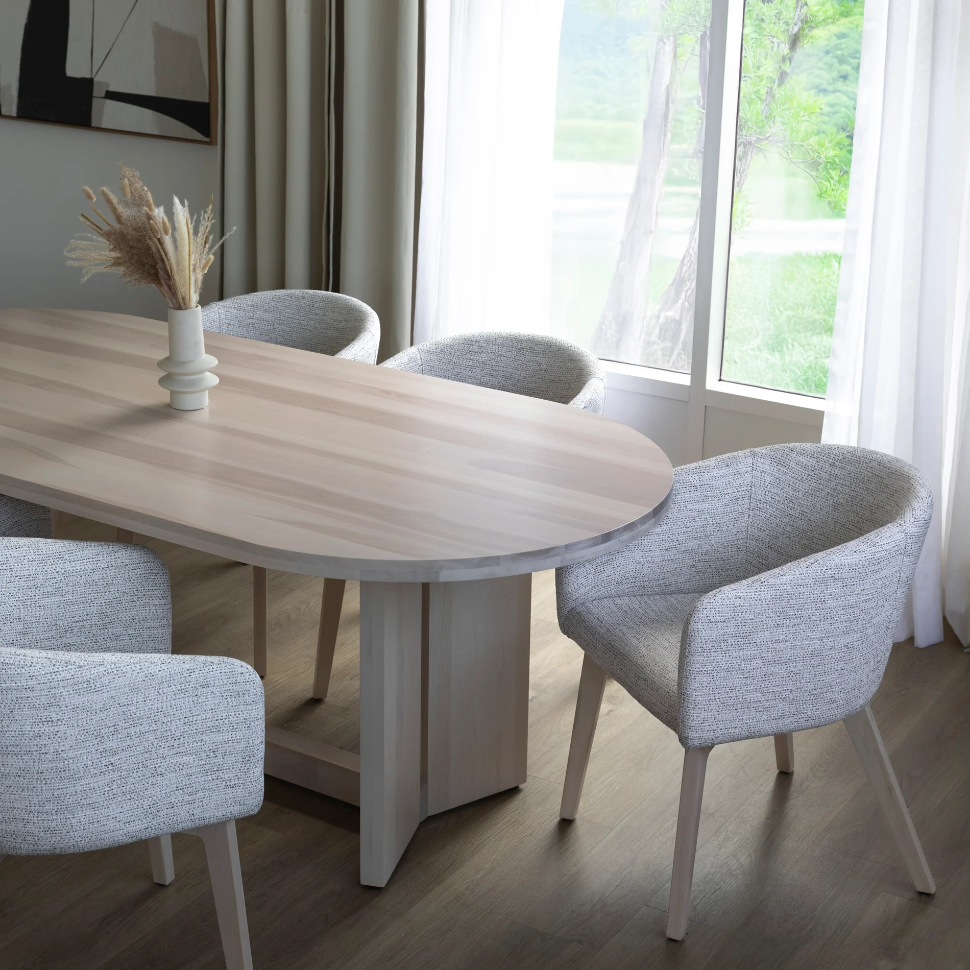 Chaise de cuisine en tissu crème marbré - Clara - Image 4