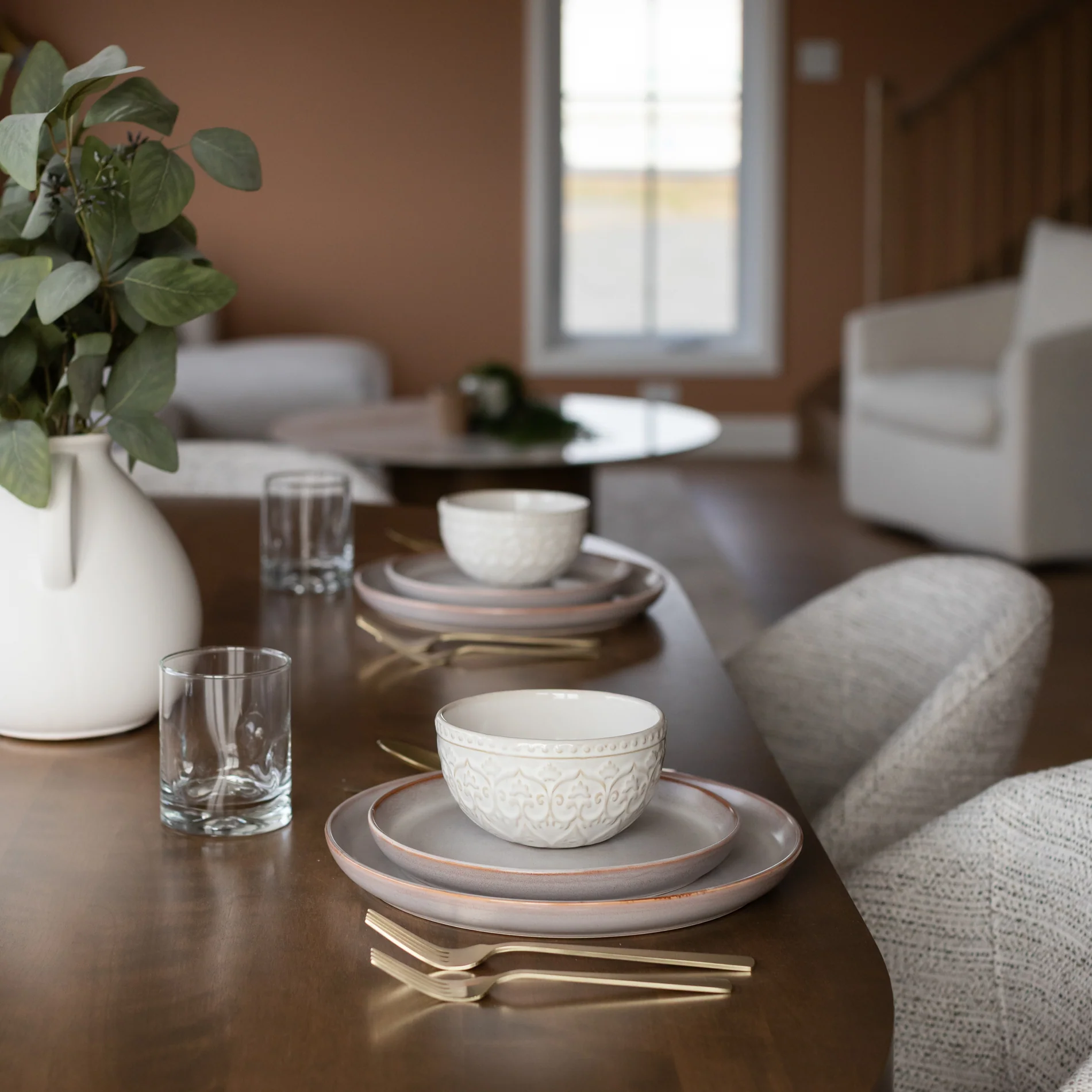 Chaise de cuisine en tissu crème marbré - Beth - Image 2