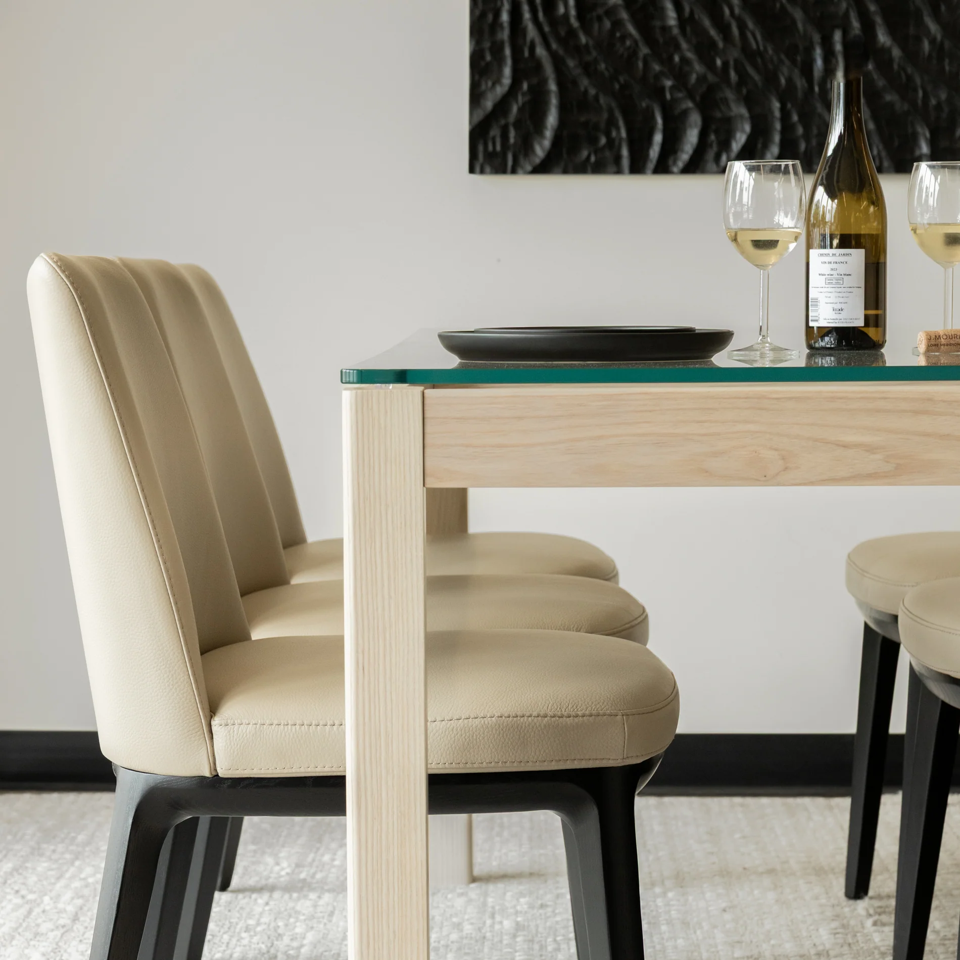 Chaise de cuisine en cuir taupe - Tessa - Image 3