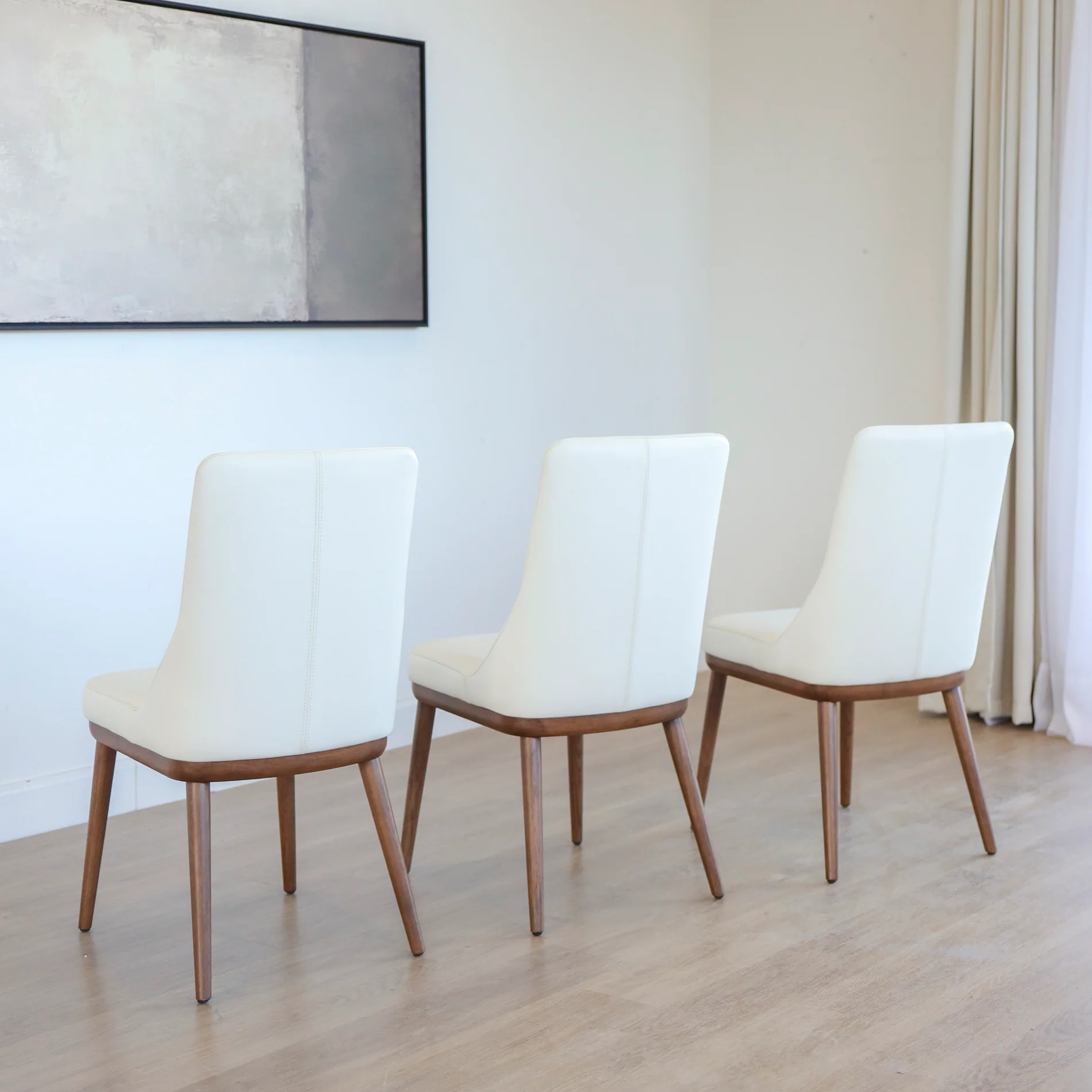 Ensemble de 3 chaises de cuisine en cuir blanc - Iris - Image 3