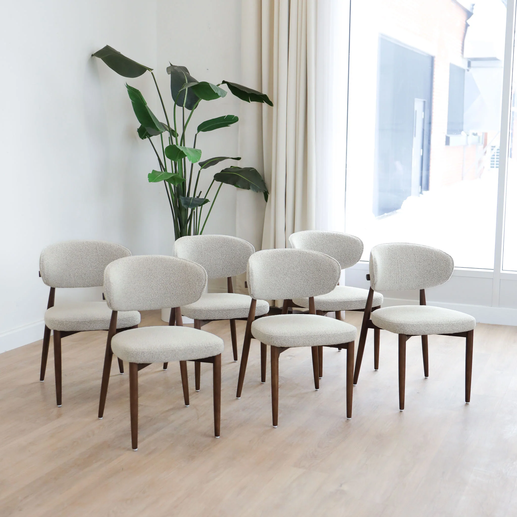 Ensemble de 6 chaises de cuisine en tissu bouclé ivoire - Lawford - Image 3