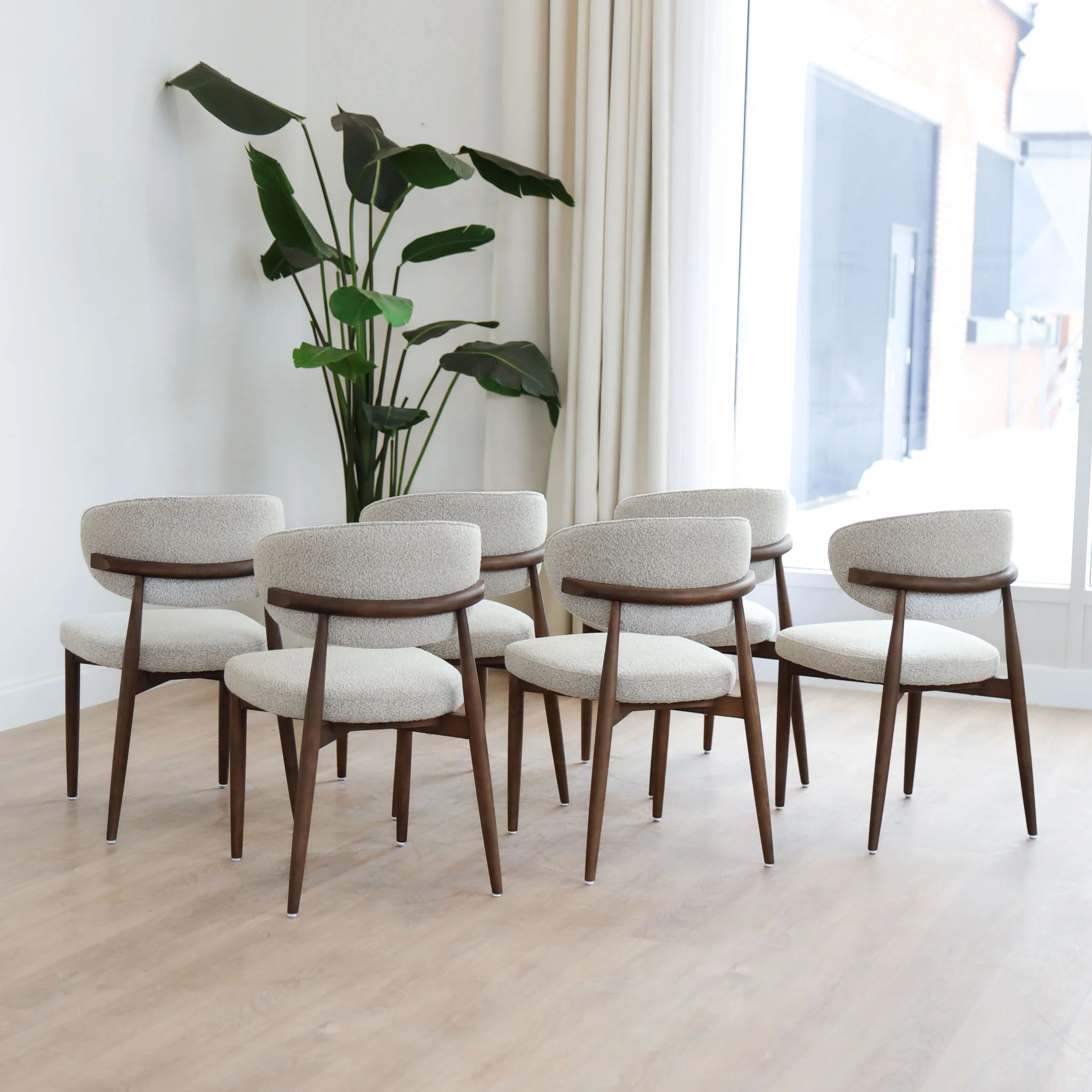 Ensemble de 6 chaises de cuisine en tissu bouclé ivoire - Lawford - Image 4