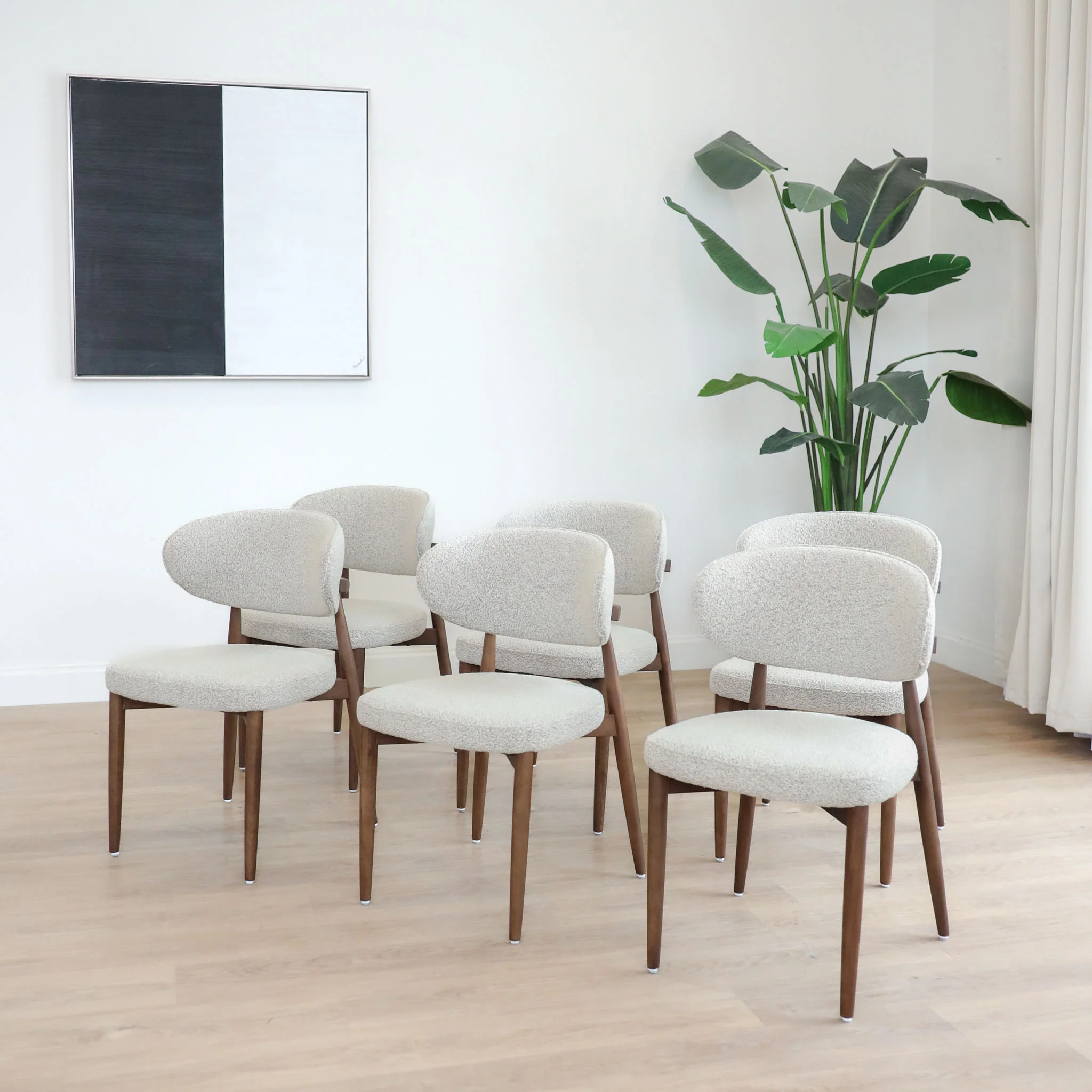 Ensemble de 6 chaises de cuisine en tissu bouclé ivoire - Lawford - Image 6