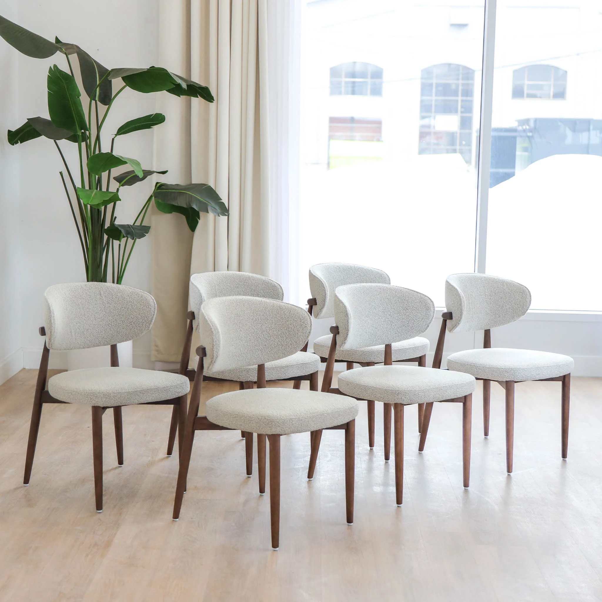 Ensemble de 6 chaises de cuisine en tissu bouclé ivoire - Lawford - Image 7