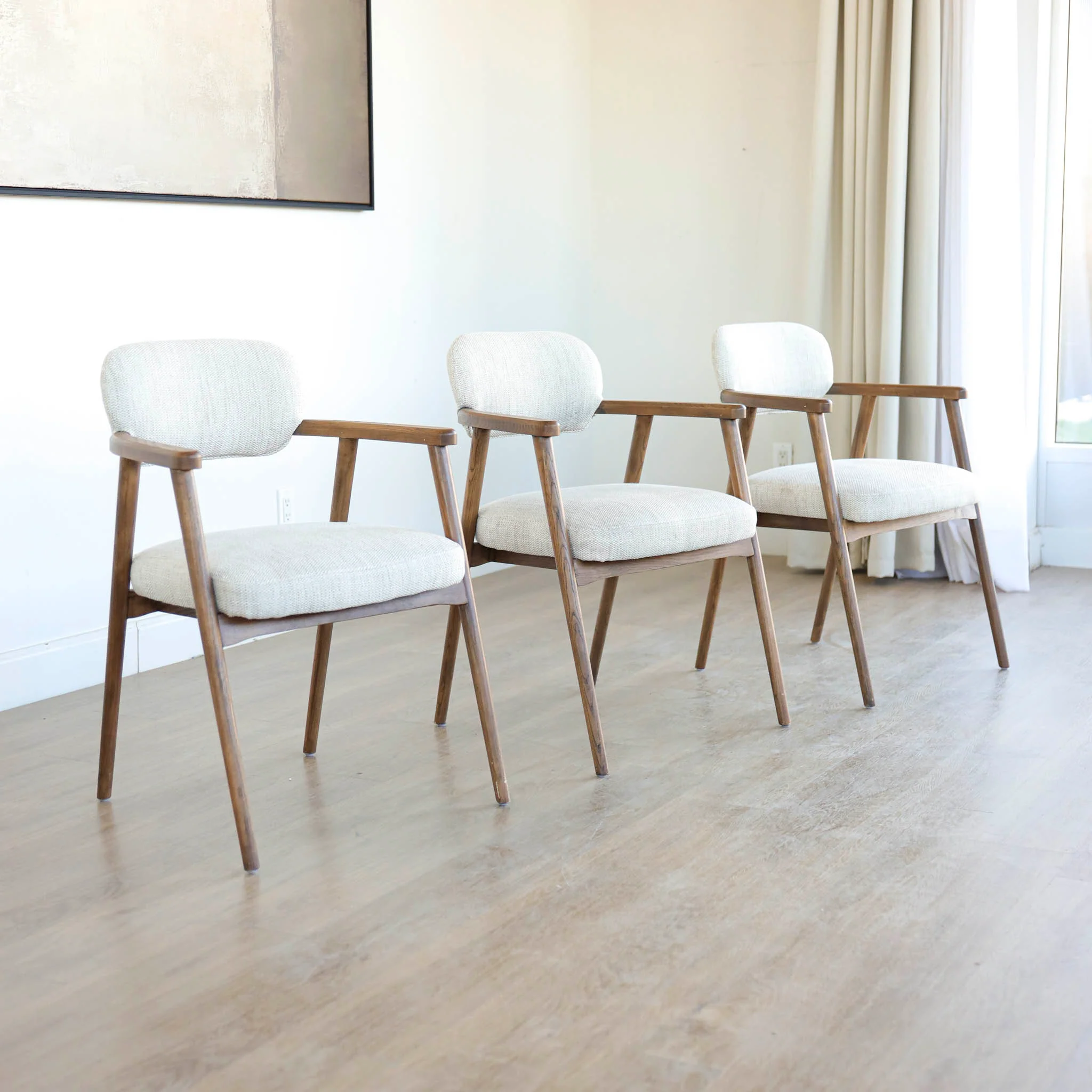 Ensemble de 3 chaises de cuisine en tissu avoine - Bradley - Image 2