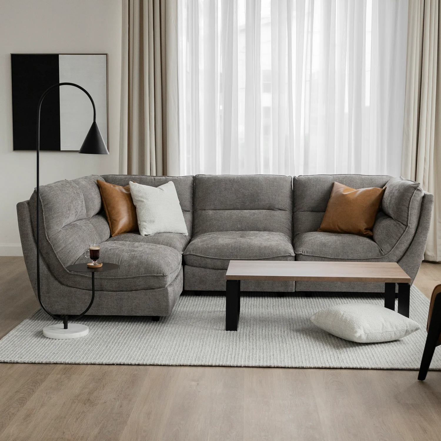 Modulaire Delano en tissu gris fumée - Image 5