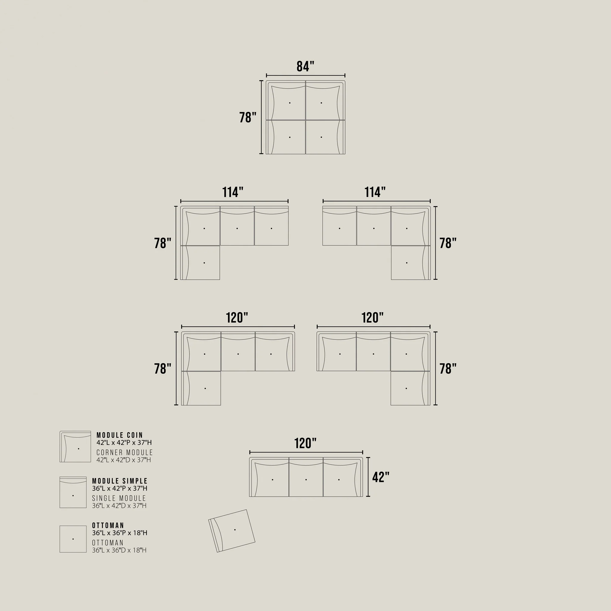 Modulaire Delano en tissu gris fumée - Image 15