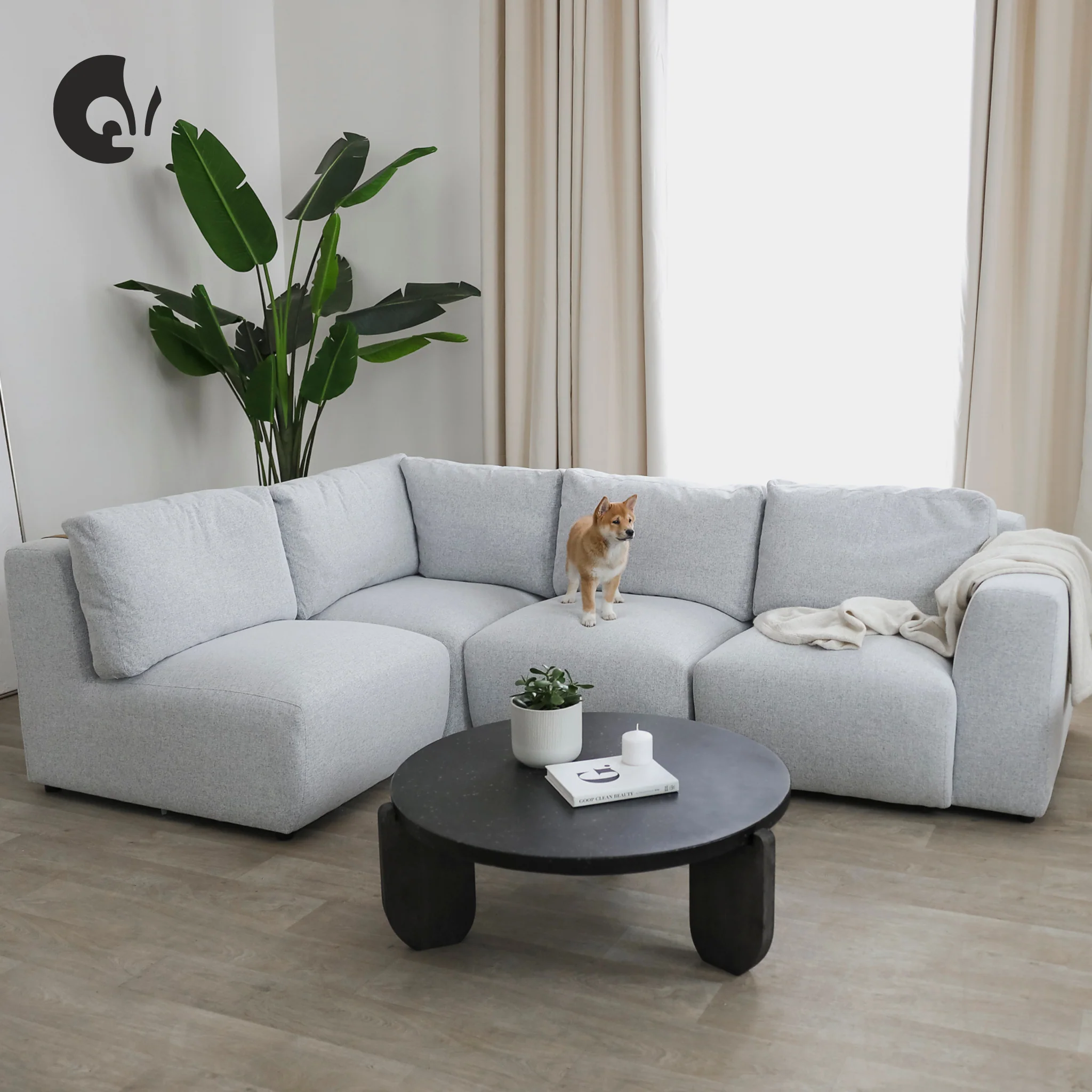 Modulaire Henri en tissu gris doux