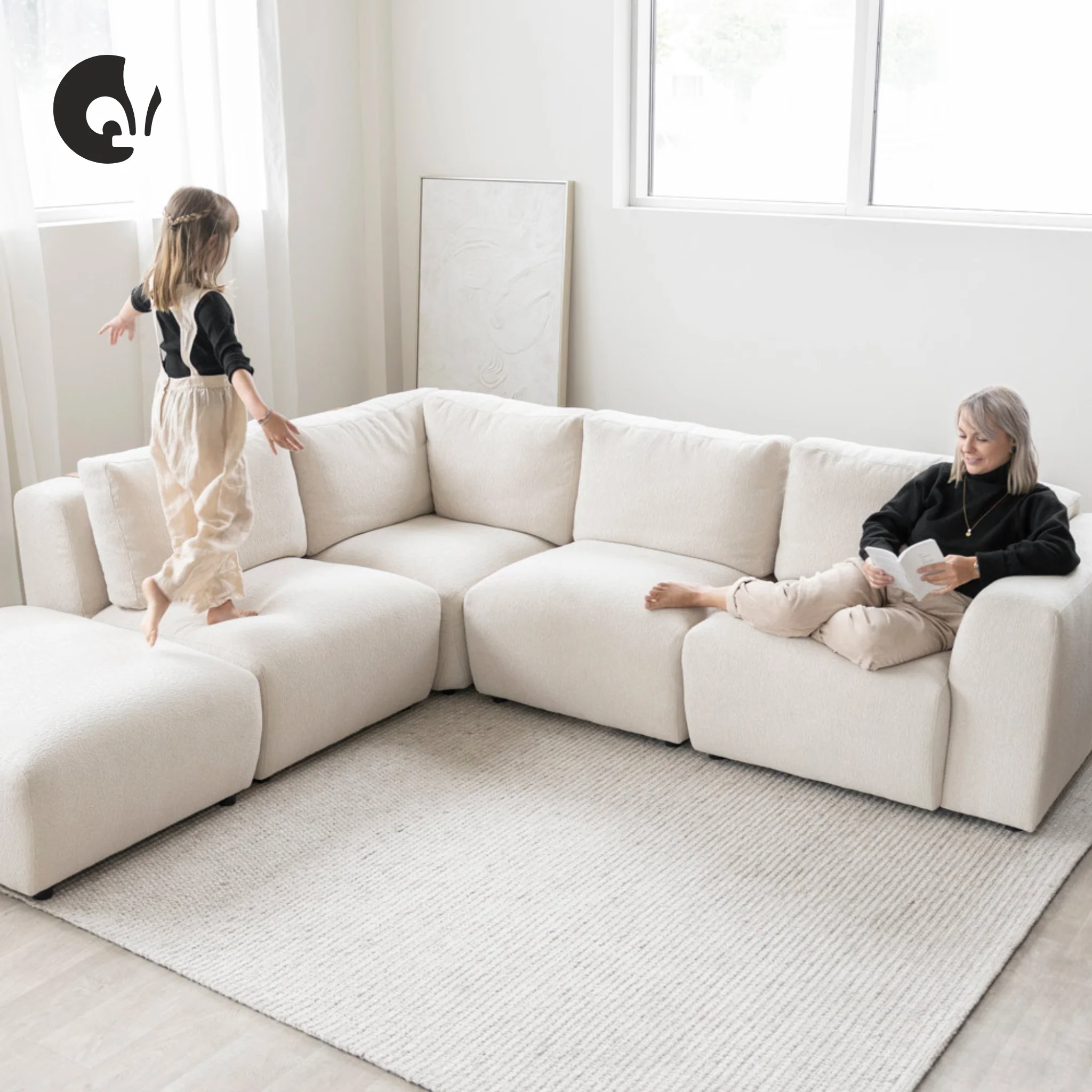 Modulaire Henri en tissu bouclette sable