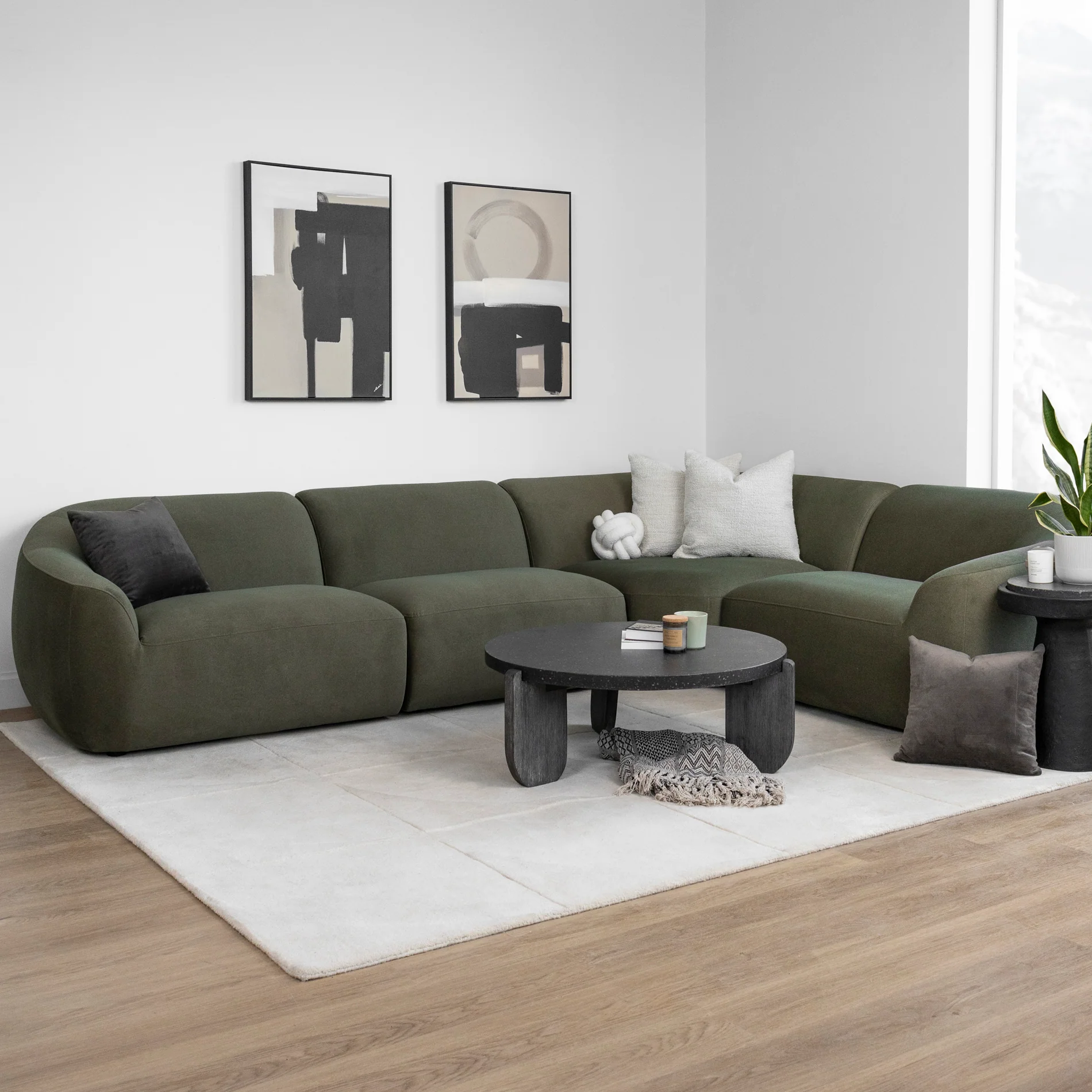 Modulaire Lowell en tissu vert feutré