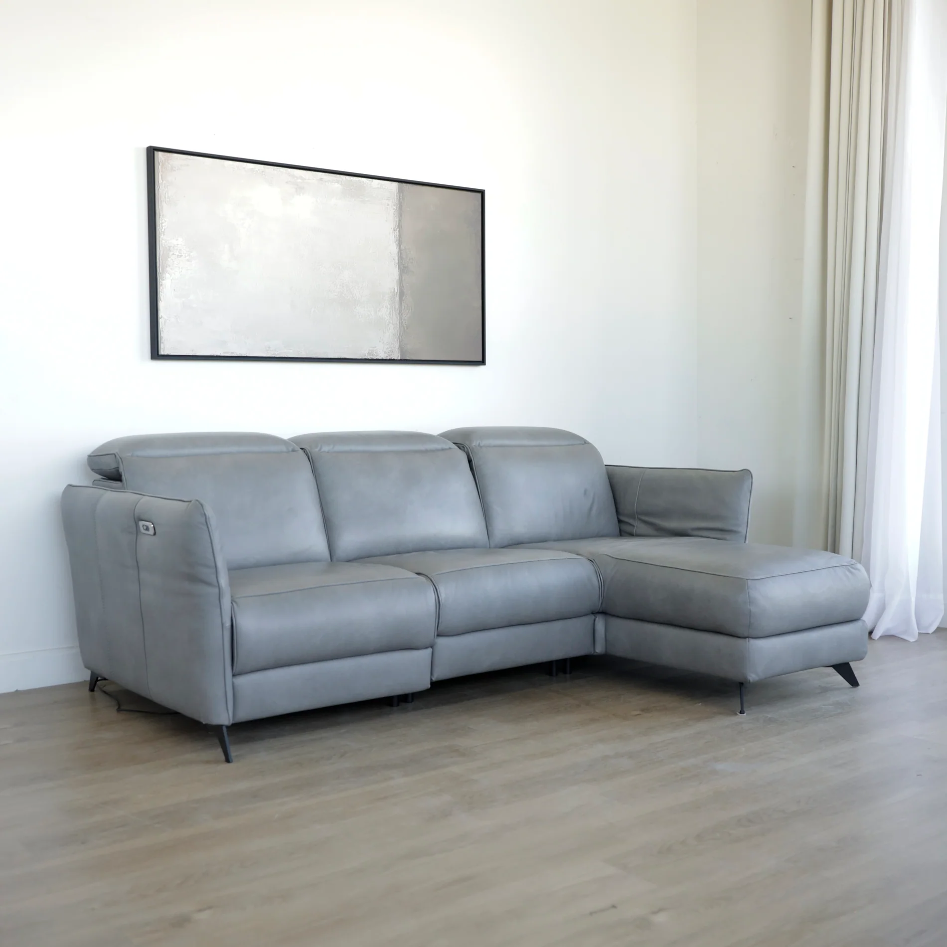 Modulaire 3 morceaux en cuir gris - Solano - Image 2