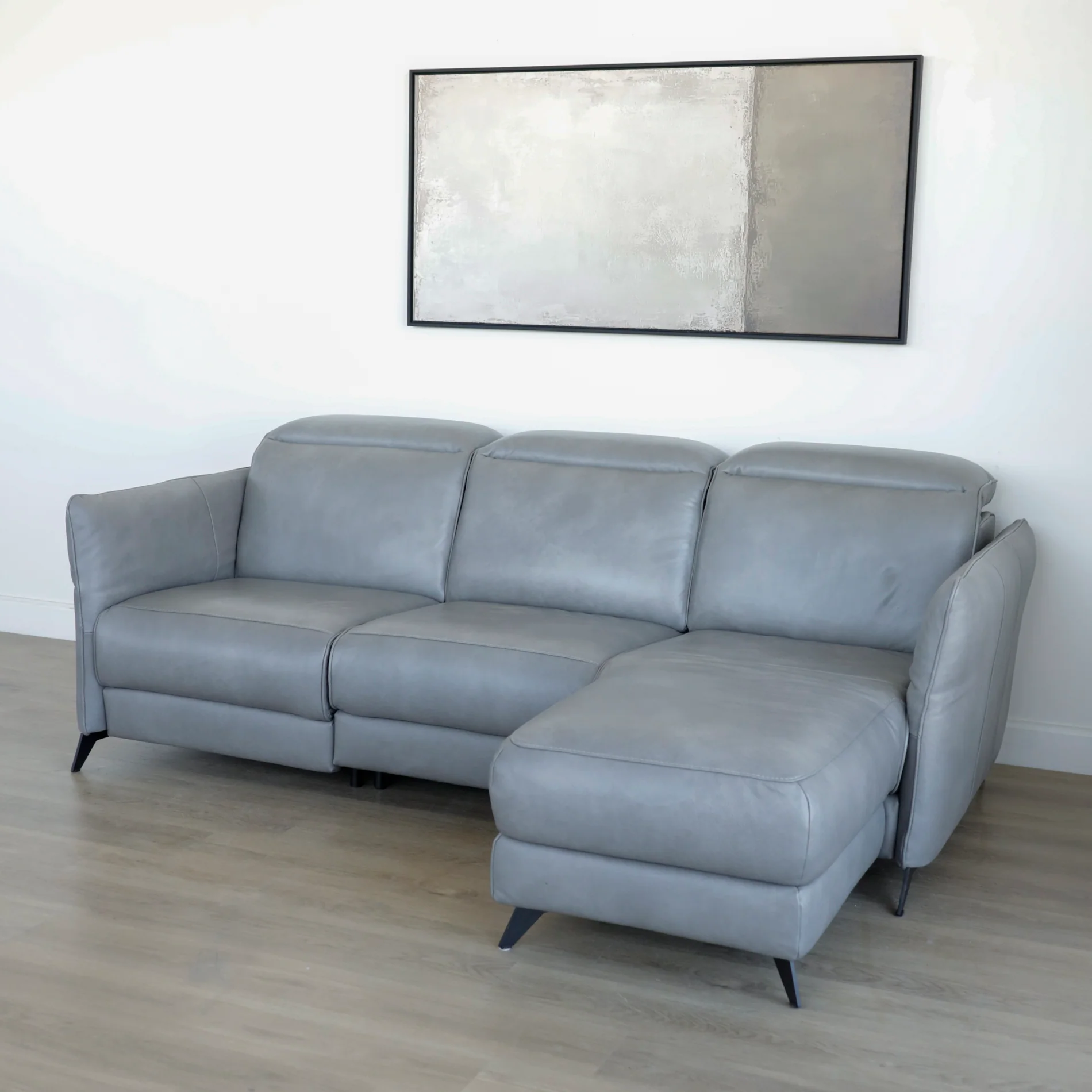 Modulaire 3 morceaux en cuir gris - Solano - Image 3