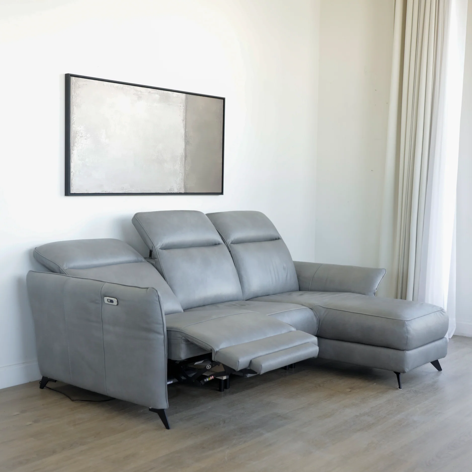 Modulaire 3 morceaux en cuir gris - Solano - Image 4