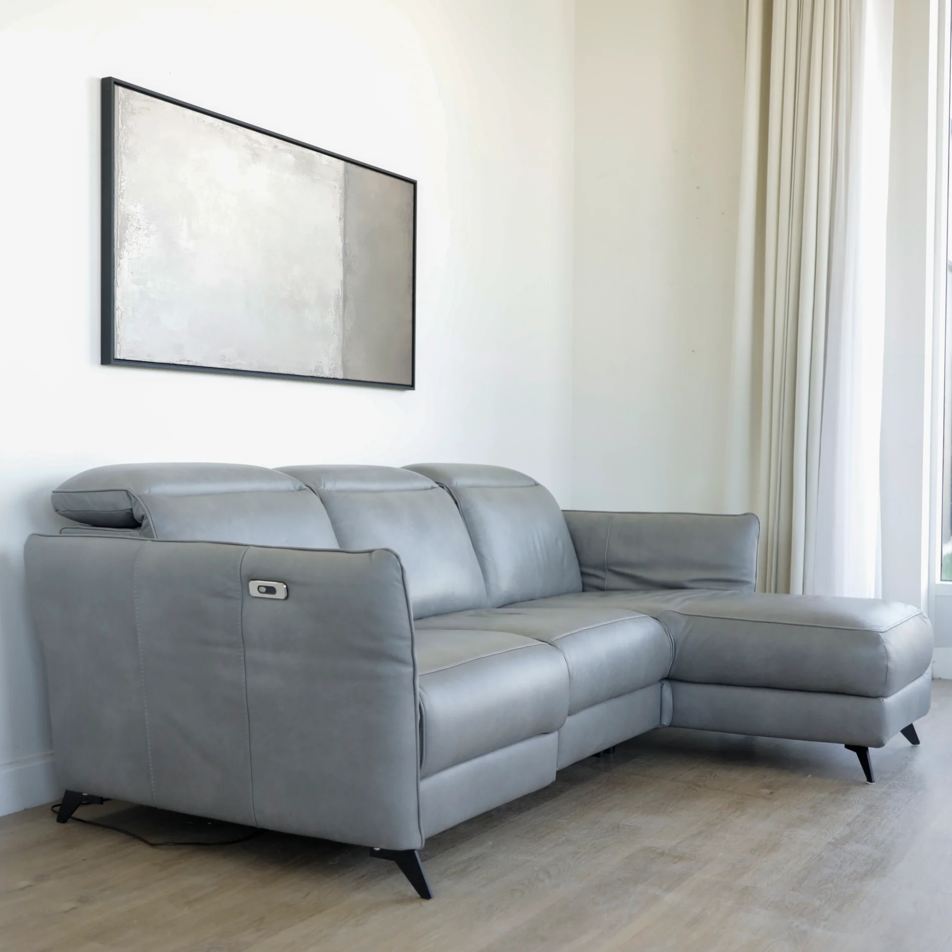 Modulaire 3 morceaux en cuir gris - Solano - Image 7