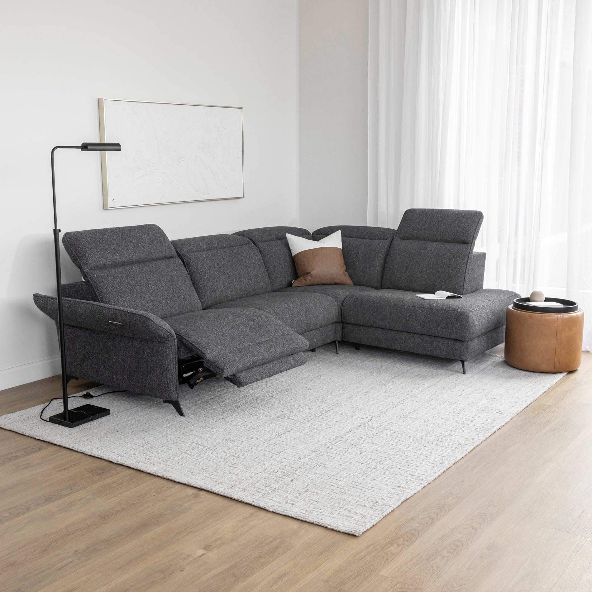 Sectionnel inclinable Solano en tissu anthracite