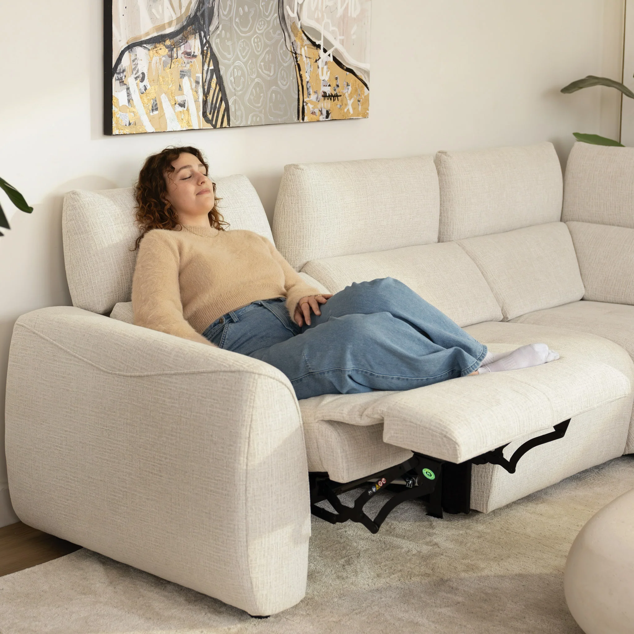 Sectionnel inclinable Éléna en tissu givré greige - Image 3
