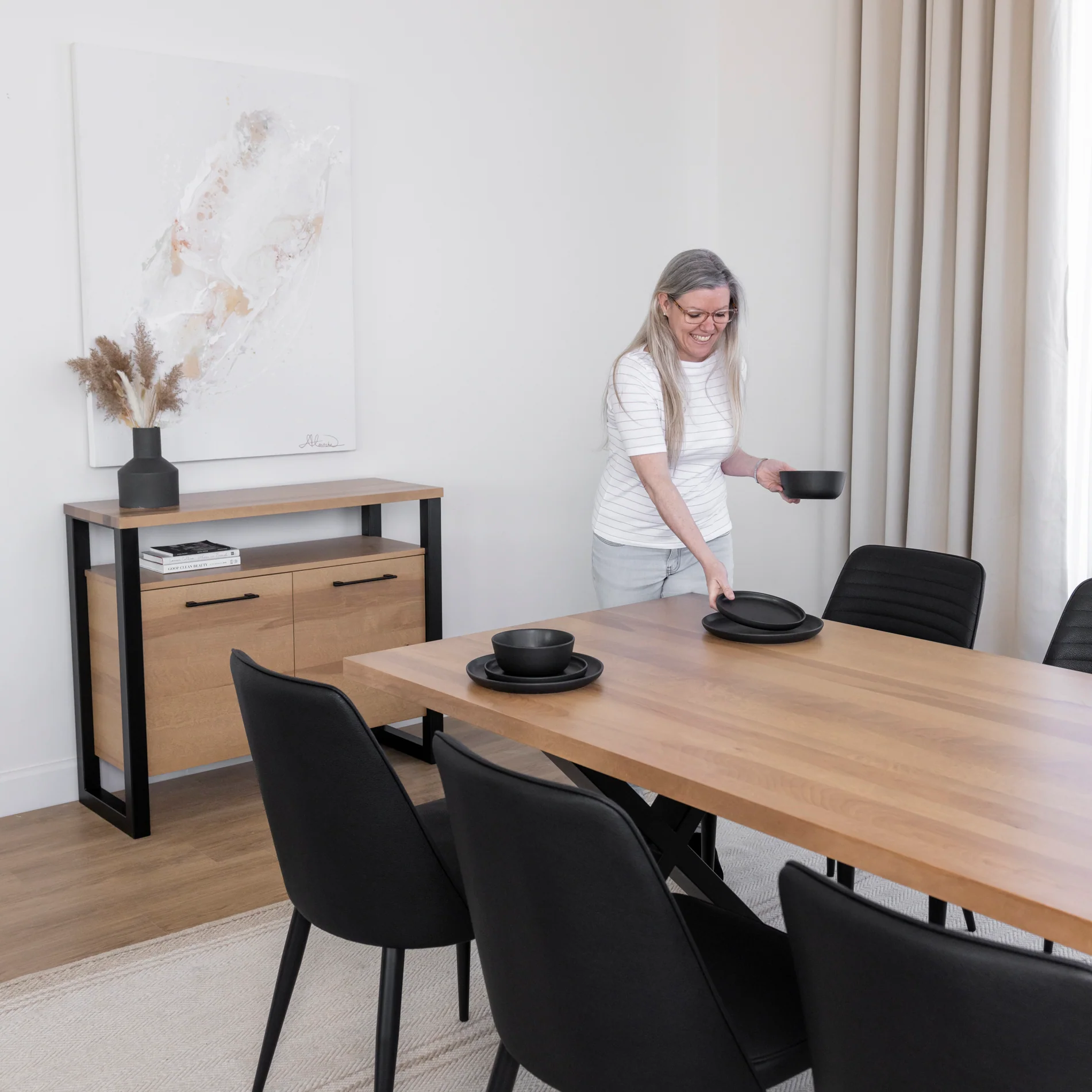 Table de cuisine en merisier massif blond  - Beauchamp - Image 5