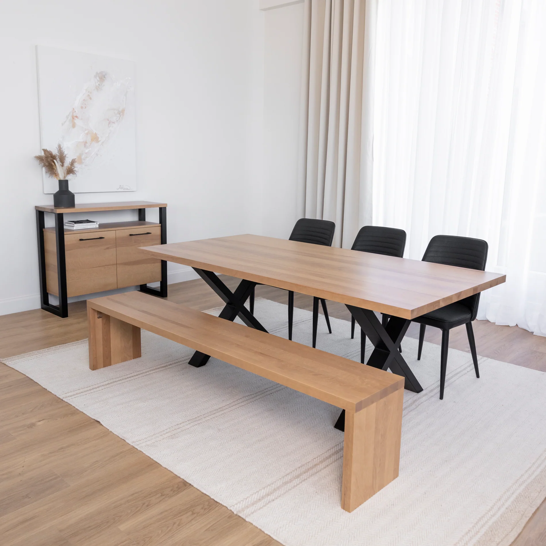 Table de cuisine en merisier massif blond  - Beauchamp - Image 8