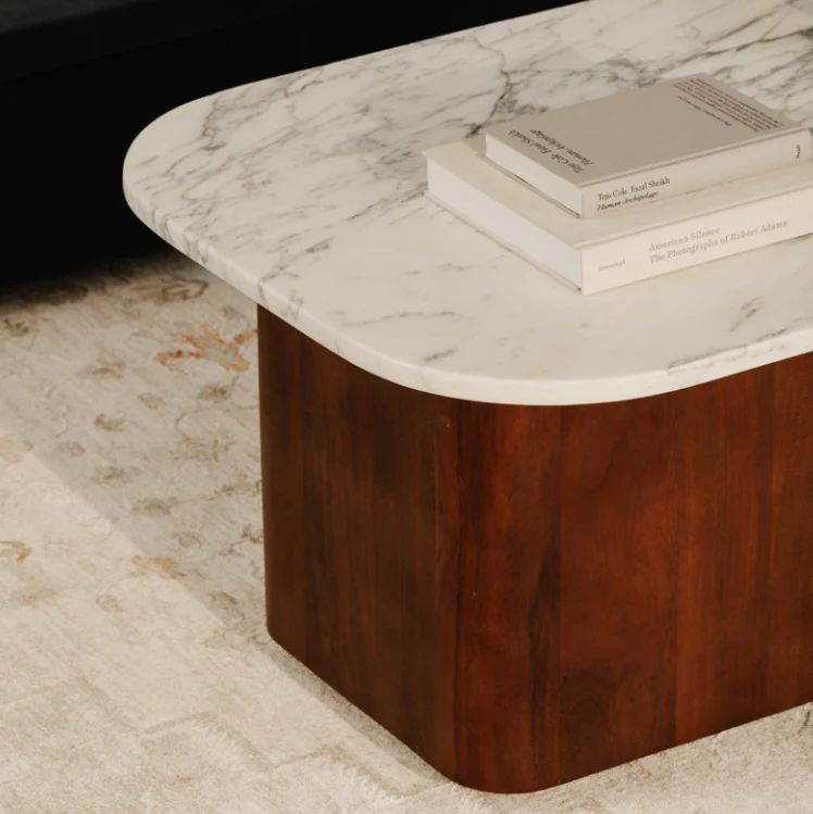 Table basse en marbre italien blanc et bois de manguier - George - Image 3