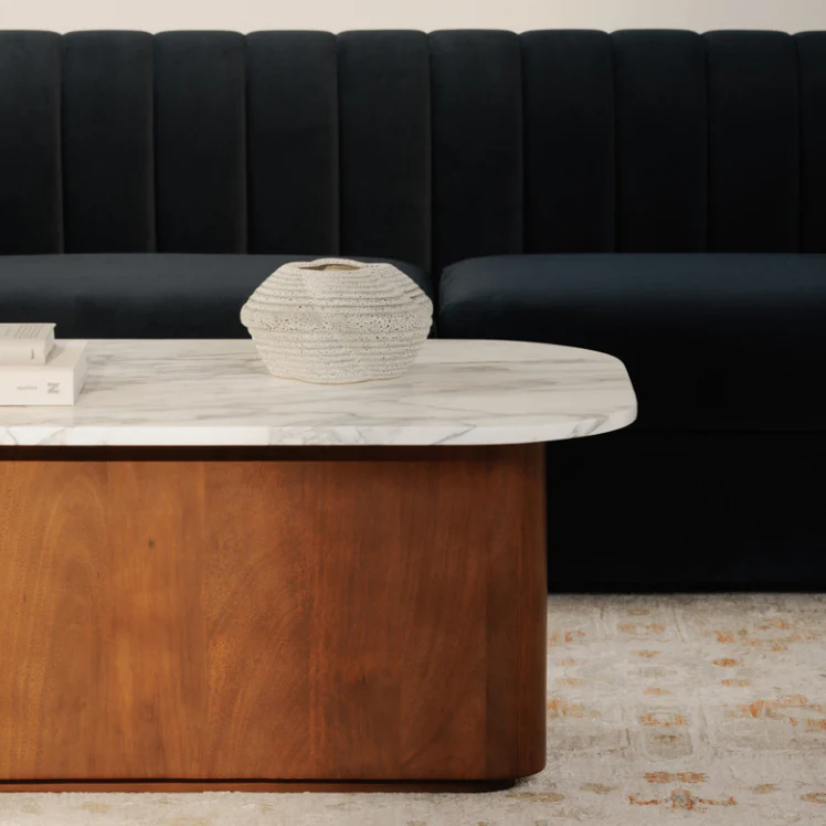 Table basse en marbre italien blanc et bois de manguier - George - Image 4