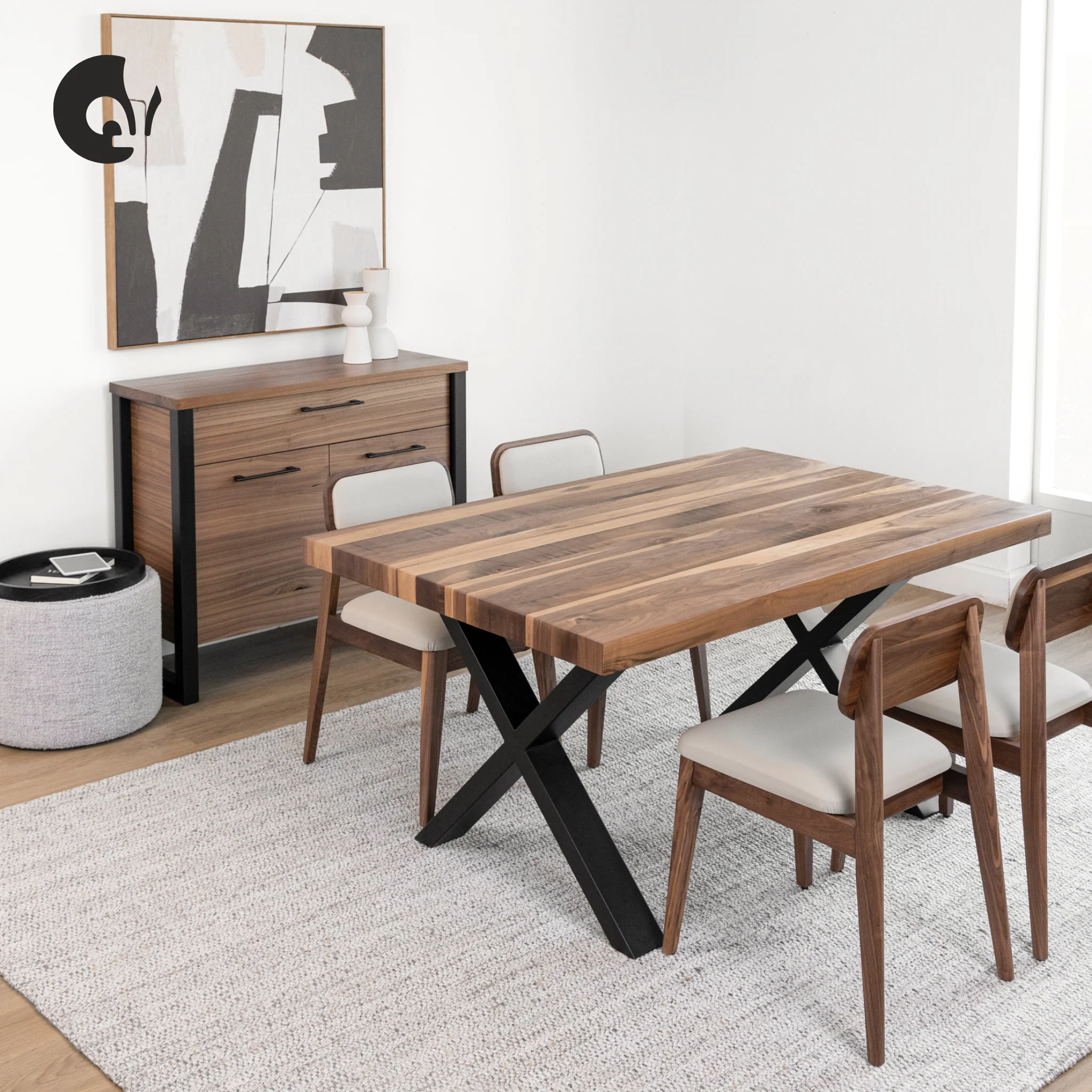 Table de cuisine en noyer naturel  - Lavallée