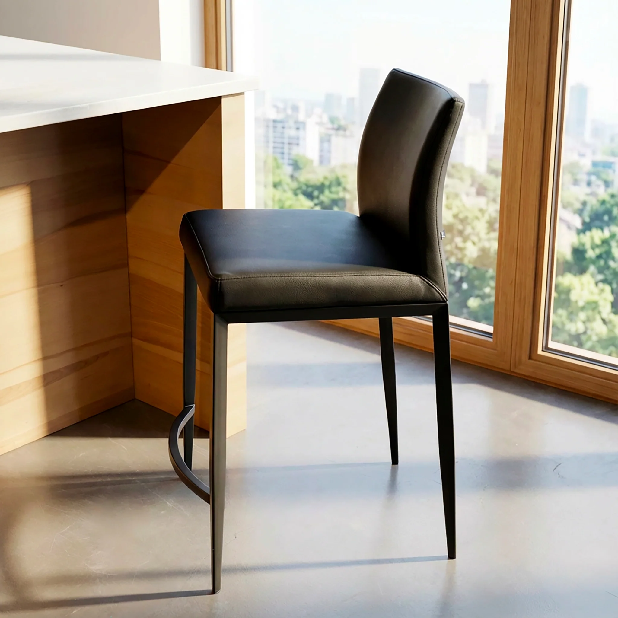 Tabouret de comptoir en cuir végane noir - Justine - Image 2